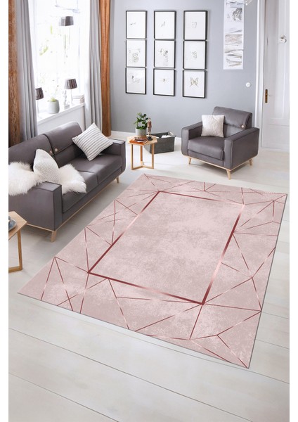 Dijital Baskılı Kaymaz Yıkanabilir Modern Desen Yolluk Mutfak Salon Halısı, N-Modern-62-Pembe, indirimleri