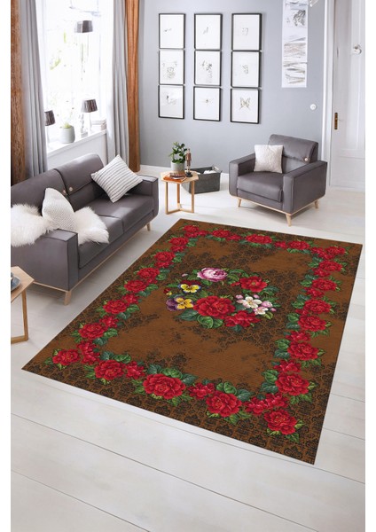Dijital Baskılı Kaymaz Yıkanabilir Modern Desen Yolluk Mutfak Salon Halısı, N-Modern-21-Kahve, indirimleri