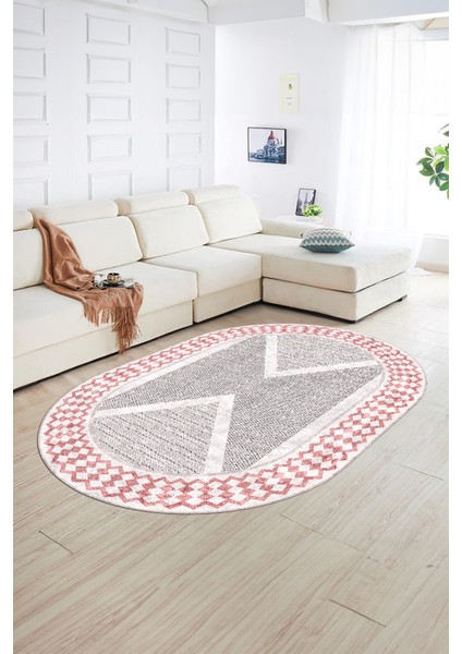 Dijital Kaymaz Yıkanabilir Modern Desen Oval Yolluk Mutfak Salon Halısı, N-O-Modern-07-Pembe, fiyatları