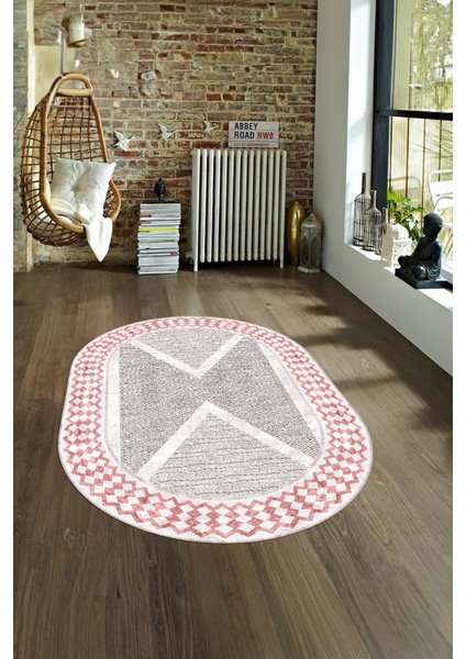 Dijital Kaymaz Yıkanabilir Modern Desen Oval Yolluk Mutfak Salon Halısı, N-O-Modern-07-Pembe, fırsatları