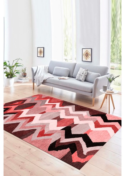 Dijital Baskılı Kaymaz Yıkanabilir Modern Desen Yolluk Mutfak Salon Halısı, N-Modern-24-Kırmızı,