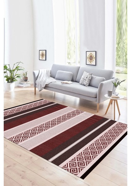Dijital Baskılı Kaymaz Yıkanabilir Modern Desen Yolluk Mutfak Salon Halısı, N-Modern-18-Bordo,