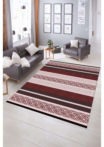 Dijital Baskılı Kaymaz Yıkanabilir Modern Desen Yolluk Mutfak Salon Halısı, N-Modern-18-Bordo, indirimleri