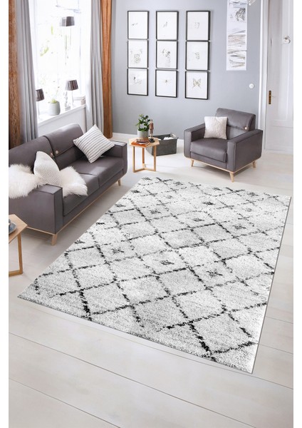 Dijital Baskılı Kaymaz Yıkanabilir Modern Desen Yolluk Mutfak Salon Halısı, N-Modern-57-Gri, indirimleri