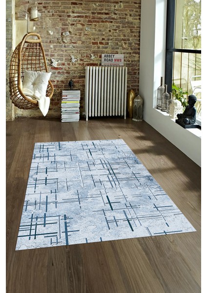 Dijital Baskılı Kaymaz Yıkanabilir Modern Desen Yolluk Mutfak Salon Halısı, N-Modern-89-Mavi,