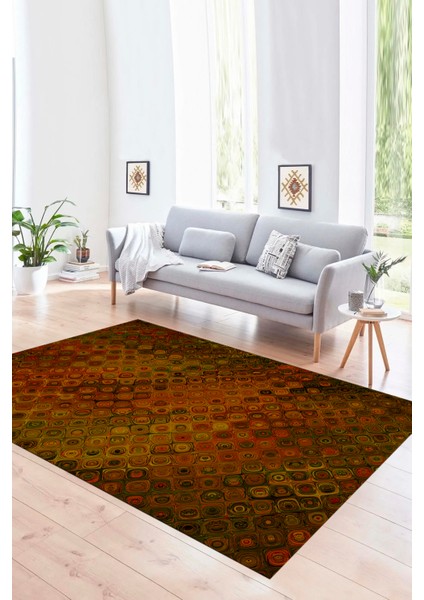 Dijital Baskılı Kaymaz Yıkanabilir Modern Desen Yolluk Mutfak Salon Halısı, N-Modern-27-Turuncu,