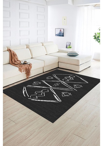 Dijital Baskılı Kaymaz Yıkanabilir Modern Desen Yolluk Mutfak Salon Halısı, N-Modern-59-Antrasit, fiyatları