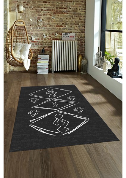 Dijital Baskılı Kaymaz Yıkanabilir Modern Desen Yolluk Mutfak Salon Halısı, N-Modern-59-Antrasit, fırsatları