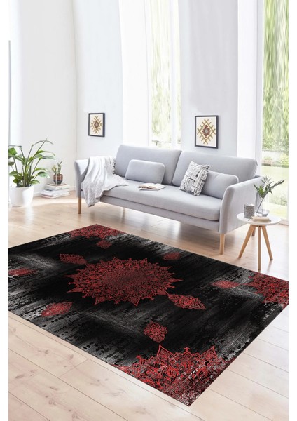 Dijital Baskılı Kaymaz Yıkanabilir Modern Desen Yolluk Mutfak Salon Halısı, N-Modern-06-Kırmızı,