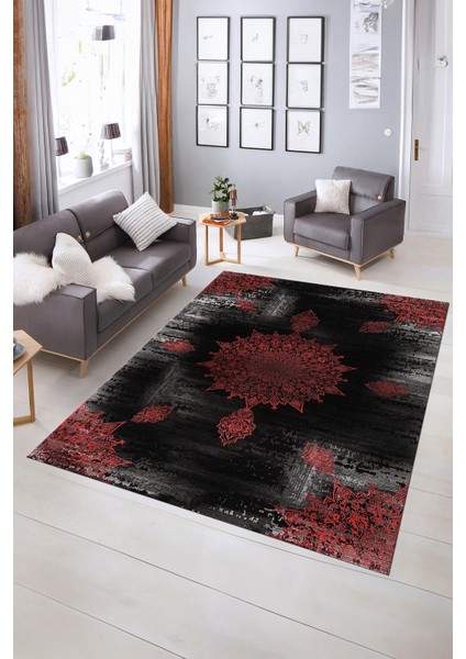 Dijital Baskılı Kaymaz Yıkanabilir Modern Desen Yolluk Mutfak Salon Halısı, N-Modern-06-Kırmızı, indirimleri