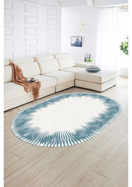 Dijital Kaymaz Yıkanabilir Modern Desen Oval Yolluk Mutfak Salon Halısı, N-O-Modern-48-Mavi, fiyatları