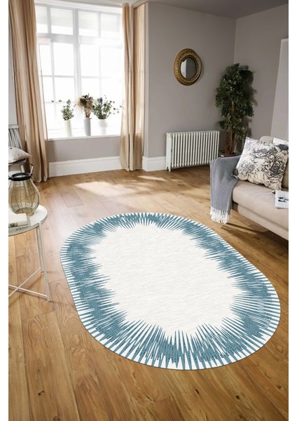 Dijital Kaymaz Yıkanabilir Modern Desen Oval Yolluk Mutfak Salon Halısı, N-O-Modern-48-Mavi, modelleri
