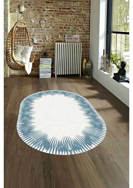 Dijital Kaymaz Yıkanabilir Modern Desen Oval Yolluk Mutfak Salon Halısı, N-O-Modern-48-Mavi, fırsatları