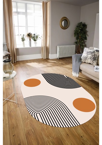 Dijital Kaymaz Yıkanabilir Modern Desen Oval Yolluk Mutfak Salon Halısı, N-O-Modern-52-Turuncu, modelleri