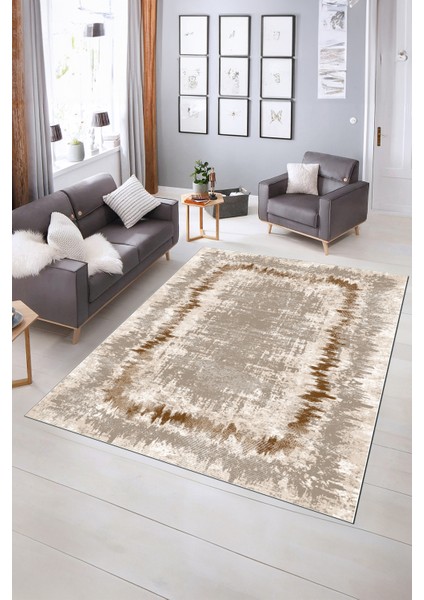 Dijital Baskılı Kaymaz Yıkanabilir Modern Desen Yolluk Mutfak Salon Halısı, N-Modern-37-Kahve, indirimleri