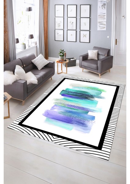 Dijital Baskılı Kaymaz Yıkanabilir Modern Desen Yolluk Mutfak Salon Halısı, N-Modern-22-Turkuaz, indirimleri