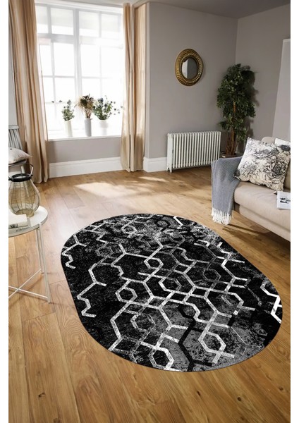 Dijital Kaymaz Yıkanabilir Modern Desen Oval Yolluk Mutfak Salon Halısı, N-O-Modern-03-Antrasit, modelleri