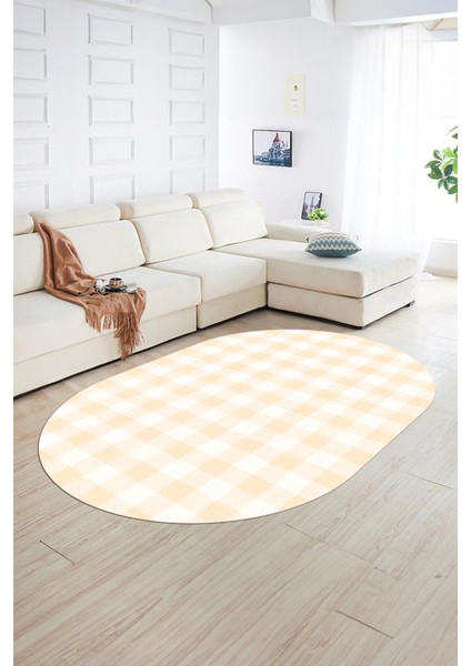 Dijital Kaymaz Yıkanabilir Modern Desen Oval Yolluk Mutfak Salon Halısı, N-O-Modern-55-Krem, fiyatları