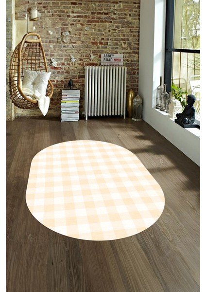 Dijital Kaymaz Yıkanabilir Modern Desen Oval Yolluk Mutfak Salon Halısı, N-O-Modern-55-Krem, fırsatları