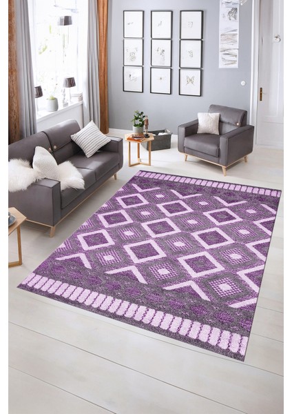 Dijital Baskılı Kaymaz Yıkanabilir Modern Desen Yolluk Mutfak Salon Halısı, N-Modern-69-Mor, indirimleri