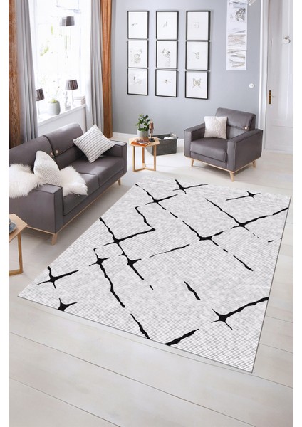 Dijital Baskılı Kaymaz Yıkanabilir Modern Desen Yolluk Mutfak Salon Halısı, N-Modern-72-Siyah, indirimleri
