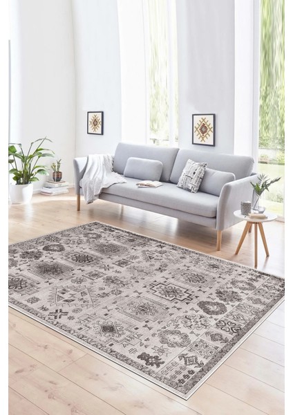 Dijital Baskılı Kaymaz Yıkanabilir Modern Desen Yolluk Mutfak Salon Halısı, N-Modern-29-Gri,