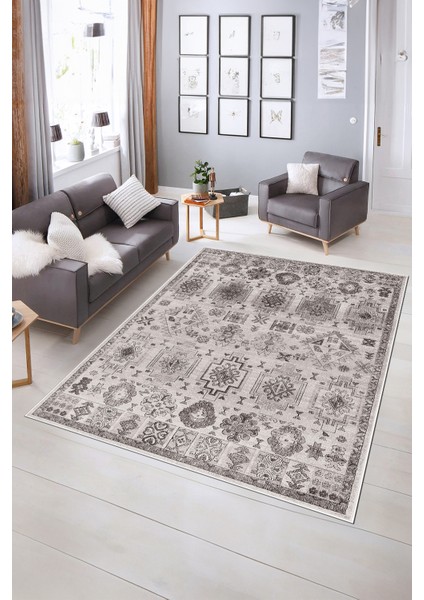 Dijital Baskılı Kaymaz Yıkanabilir Modern Desen Yolluk Mutfak Salon Halısı, N-Modern-29-Gri,