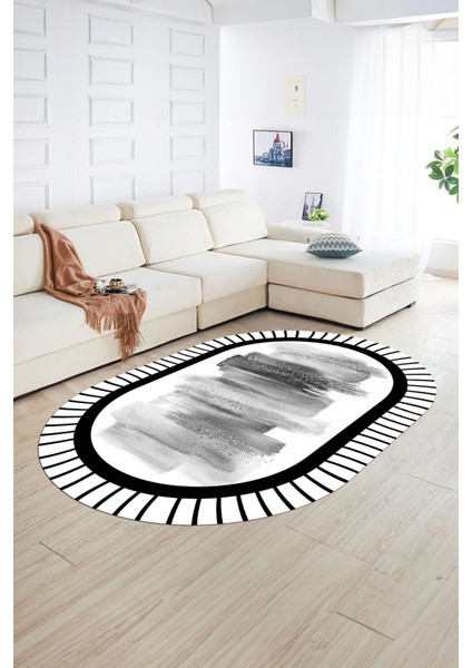 Dijital Kaymaz Yıkanabilir Modern Desen Oval Yolluk Mutfak Salon Halısı, N-O-Modern-22-Gri, fiyatları