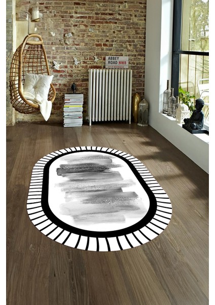 Dijital Kaymaz Yıkanabilir Modern Desen Oval Yolluk Mutfak Salon Halısı, N-O-Modern-22-Gri, fırsatları