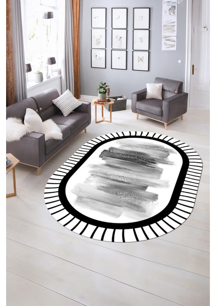 Dijital Kaymaz Yıkanabilir Modern Desen Oval Yolluk Mutfak Salon Halısı, N-O-Modern-22-Gri, indirimleri