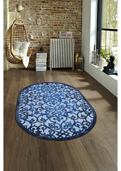 Dijital Kaymaz Yıkanabilir Modern Desen Oval Yolluk Mutfak Salon Halısı, N-O-Modern-32-Mavi, fırsatları