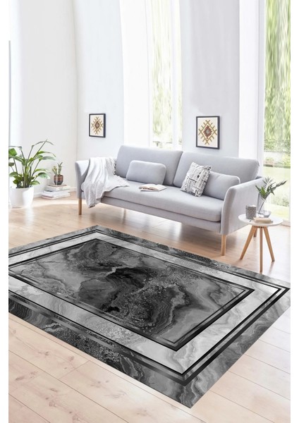 Dijital Baskılı Kaymaz Yıkanabilir Modern Desen Yolluk Mutfak Salon Halısı, N-Modern-46-Gri,