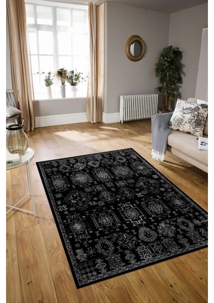 Dijital Baskılı Kaymaz Yıkanabilir Modern Desen Yolluk Mutfak Salon Halısı, N-Modern-29-Siyah,