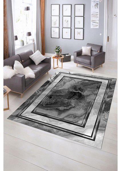 Dijital Baskılı Kaymaz Yıkanabilir Modern Desen Yolluk Mutfak Salon Halısı, N-Modern-46-Gri, indirimleri