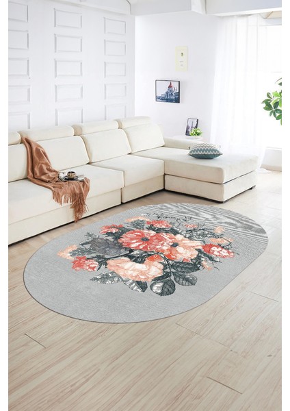 Dijital Kaymaz Yıkanabilir Modern Desen Oval Yolluk Mutfak Salon Halısı, N-O-Modern-35-Gri, fiyatları