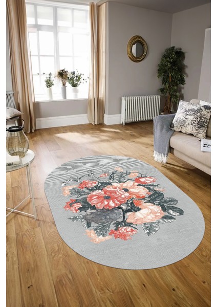 Dijital Kaymaz Yıkanabilir Modern Desen Oval Yolluk Mutfak Salon Halısı, N-O-Modern-35-Gri, modelleri