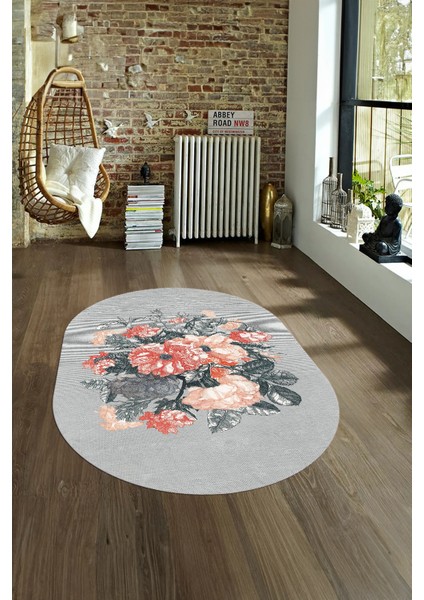 Dijital Kaymaz Yıkanabilir Modern Desen Oval Yolluk Mutfak Salon Halısı, N-O-Modern-35-Gri, fırsatları