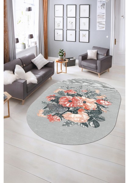 Dijital Kaymaz Yıkanabilir Modern Desen Oval Yolluk Mutfak Salon Halısı, N-O-Modern-35-Gri, indirimleri