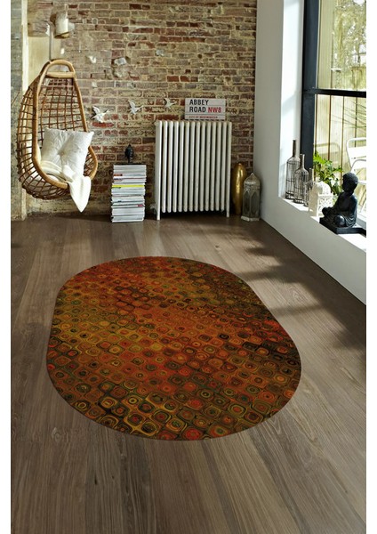 Dijital Kaymaz Yıkanabilir Modern Desen Oval Yolluk Mutfak Salon Halısı, N-O-Modern-27-Turuncu, fırsatları