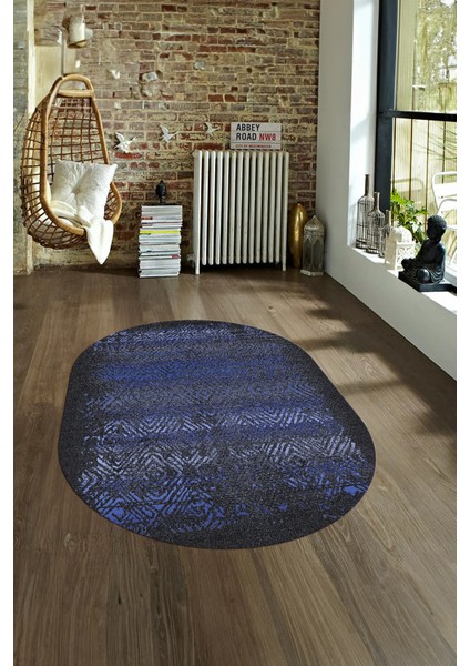 Dijital Kaymaz Yıkanabilir Modern Desen Oval Yolluk Mutfak Salon Halısı, N-O-Modern-28-Mavi, fırsatları
