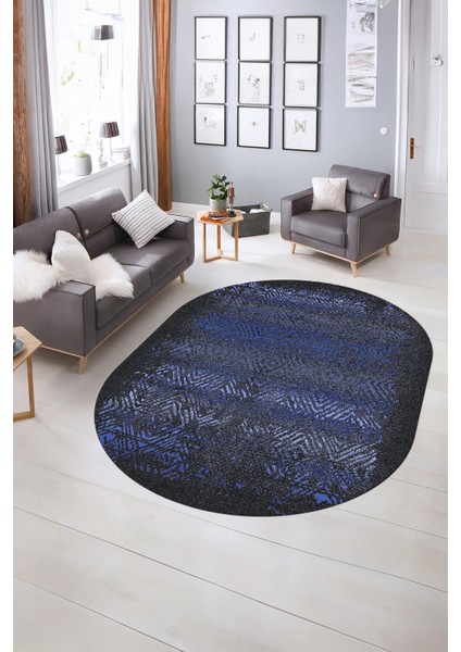 Dijital Kaymaz Yıkanabilir Modern Desen Oval Yolluk Mutfak Salon Halısı, N-O-Modern-28-Mavi, indirimleri