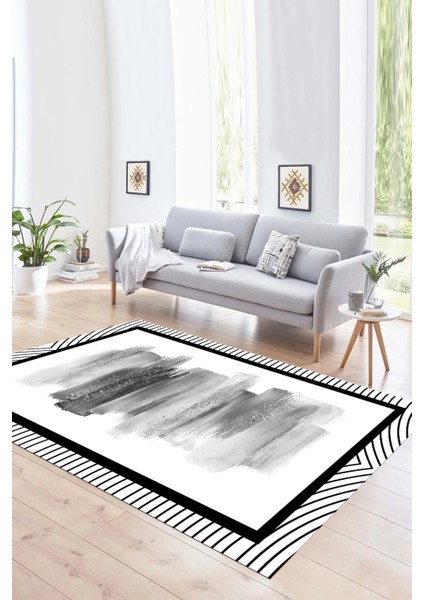 Dijital Baskılı Kaymaz Yıkanabilir Modern Desen Yolluk Mutfak Salon Halısı, N-Modern-22-Gri,