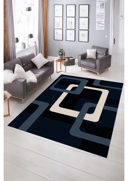 Dijital Baskılı Kaymaz Yıkanabilir Modern Desen Yolluk Mutfak Salon Halısı, N-Modern-40-Lacivert, indirimleri