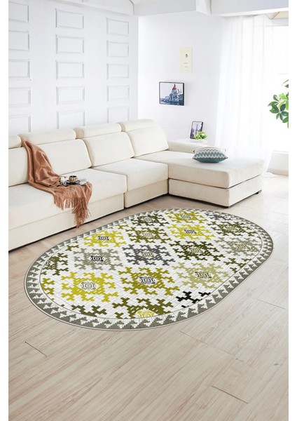 Dijital Kaymaz Yıkanabilir Modern Desen Oval Yolluk Mutfak Salon Halısı, N-O-Modern-14-Sarı, fiyatları