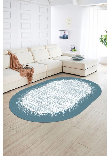 Dijital Kaymaz Yıkanabilir Modern Desen Oval Yolluk Mutfak Salon Halısı, N-O-Modern-43-Mavi, fiyatları
