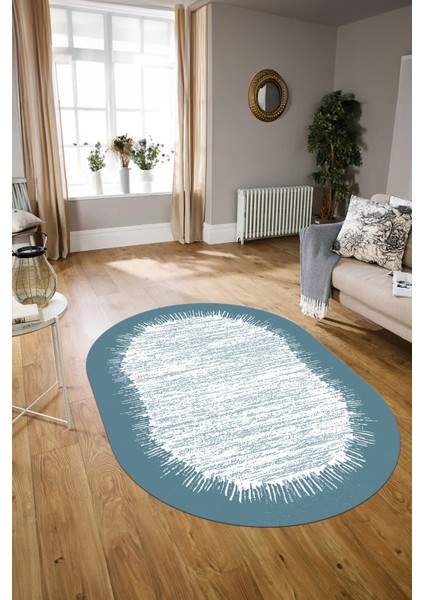 Dijital Kaymaz Yıkanabilir Modern Desen Oval Yolluk Mutfak Salon Halısı, N-O-Modern-43-Mavi, modelleri