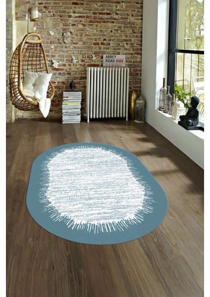 Dijital Kaymaz Yıkanabilir Modern Desen Oval Yolluk Mutfak Salon Halısı, N-O-Modern-43-Mavi, fırsatları