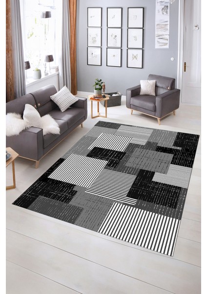 Dijital Baskılı Kaymaz Yıkanabilir Modern Desen Yolluk Mutfak Salon Halısı, N-Modern-47-Gri, indirimleri