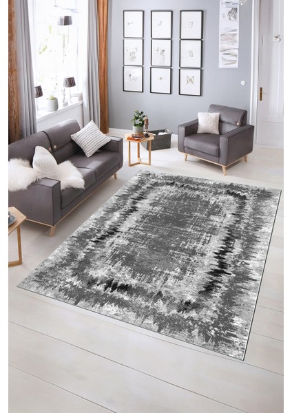 Dijital Baskılı Kaymaz Yıkanabilir Modern Desen Yolluk Mutfak Salon Halısı, N-Modern-37-Gri, indirimleri