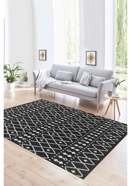 Dijital Baskılı Kaymaz Yıkanabilir Modern Desen Yolluk Mutfak Salon Halısı, N-Modern-84-Antrasit,